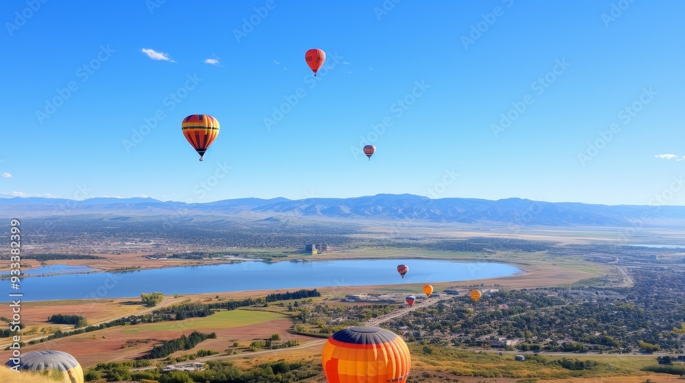 Obraz premium Aerial view of albuquerque international balloon fiesta with numerous air balloons in the sky