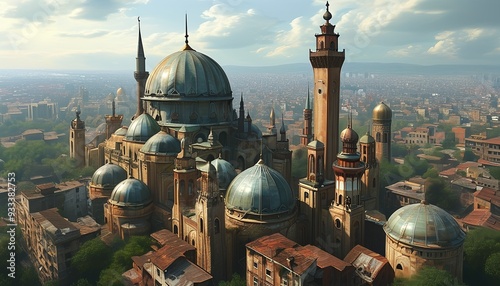 The towering building with unique domes and spire on the top reveals the unique style of the city. #933382753