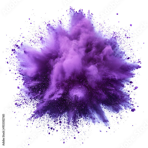 bright purple paint color powder festival explosion burst isolated on white and transparent background