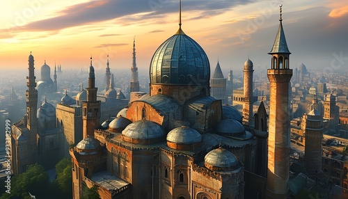 The towering building with unique domes and spire on the top reveals the unique style of the city. #933382999