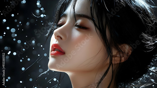 Young woman with long black...