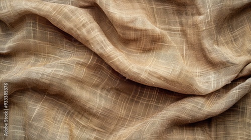 Close up of wrinkled brown fabric with a grid pattern. AI generated images.