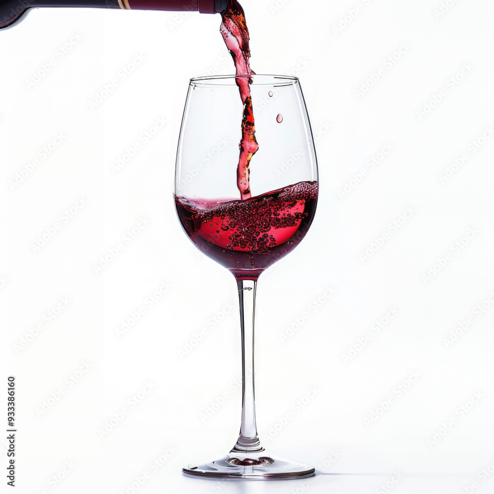 A glass of red wine is being poured into a glass isolated White Background
A glass of red wine is being poured into a glass isolated White Background