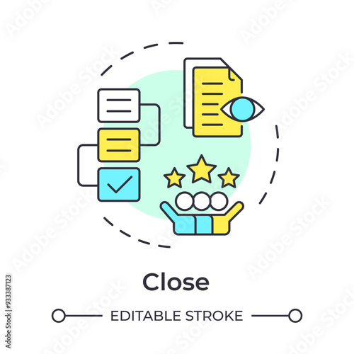 Close multi color concept icon. Business organization, rating service, Methodology documentation. Round shape line illustration. Abstract idea. Graphic design. Easy to use in infographic, presentation