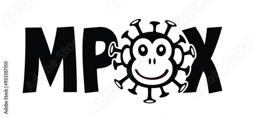 Cartoon Mpox, monkey virus or monkeypox. Stop the virus belongs to the genus Orthopoxvirus in the family Poxviridae. infectious disease. Ape face sign. Vector monkey pox symbol or icon.