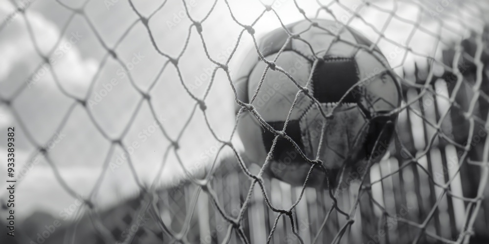 A close-up shot of a soccer ball in black and white, ideal for use in sports or design-related contexts A close-up shot of a soccer ball in black and white, ideal for use in sports or design-related contexts