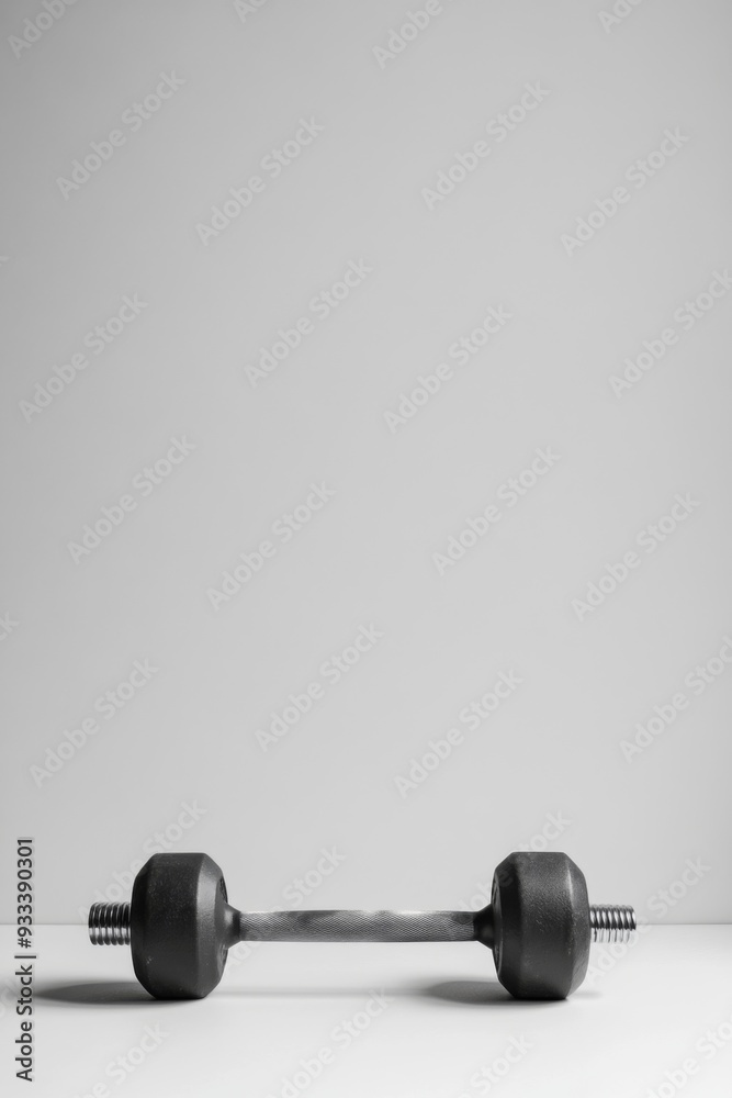 Dumbbell on light background, minimalistic fitness concept,
