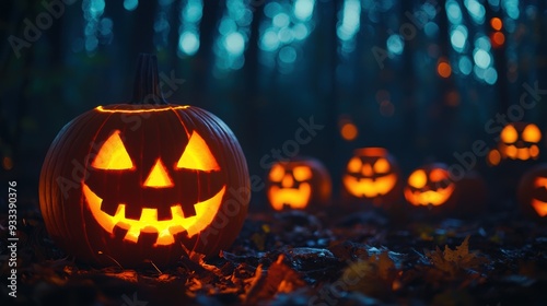 Wallpaper Mural Enchanted Forest Halloween Magic with Glowing Pumpkins and Copy Space for Text, Selective Focus Ultra HD Torontodigital.ca
