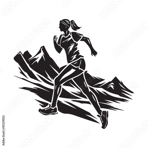 Trail Running Woman Silhouette Logo Designs Vector Stock Vector on white background.