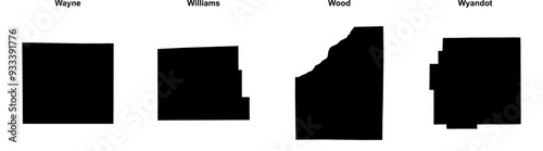 Wayne, Williams, Wood, Wyandot outline maps photo