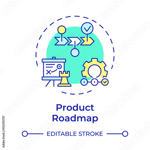 Product roadmap multi color concept icon. Agile project planning, corporate. Progress milestones. Round shape line illustration. Abstract idea. Graphic design. Easy to use in infographic, presentation
