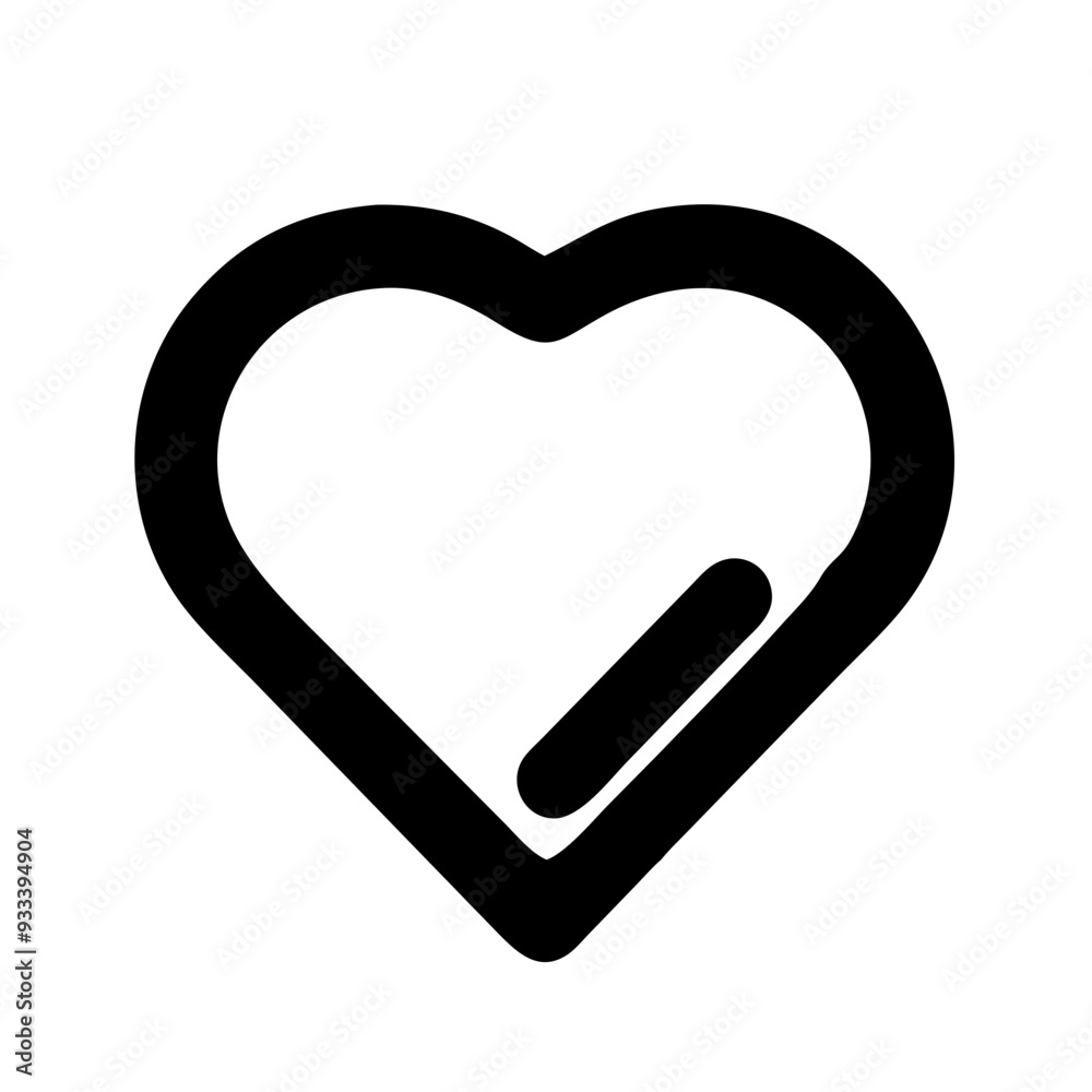 a black outline of a heart shape. Inside the heart, there is a diagonal line that starts from the bottom right and ends near the center, resembling a stylized check mark or a slash a black outline of a heart shape. Inside the heart, there is a diagonal line that starts from the bottom right and ends near the center, resembling a stylized check mark or a slash