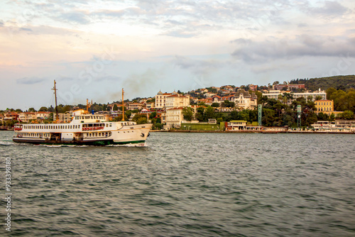 view of cityline passenger ship and buyukada island town, istanbul