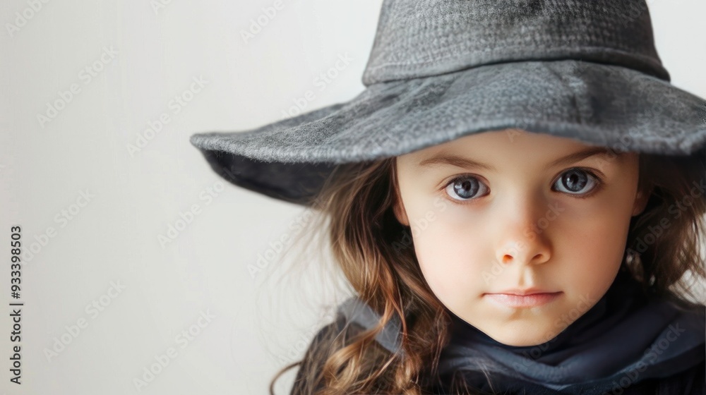A child wearing a wizard's hat, their eyes twinkling with magic A child wearing a wizard's hat, their eyes twinkling with magic