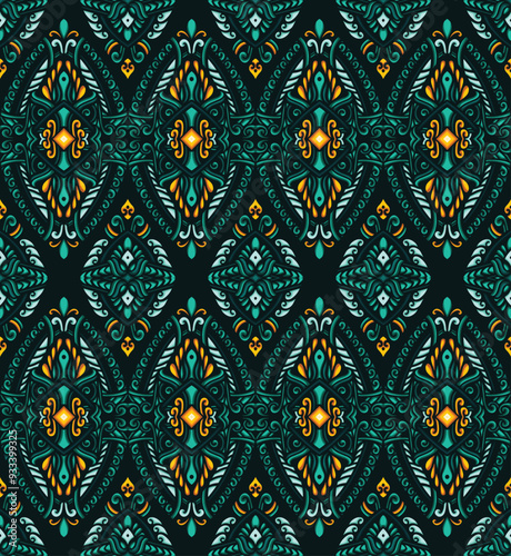 seamless pattern, ikan, indian pattern,detailed, vintage geometric floral seamless pattern, batik, geometric, tribal, print, vector