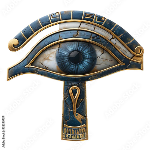 A detailed rendering of the Eye of Horus, an ancient Egyptian symbol of protection and good health.