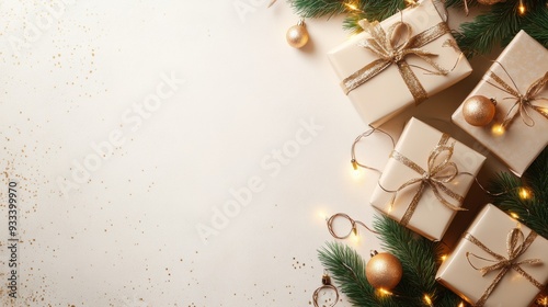 A bunch of presents wrapped in brown paper on a christmas tree, AI