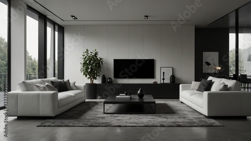 Minimalist Modern Living Room with a Monochrome Palette