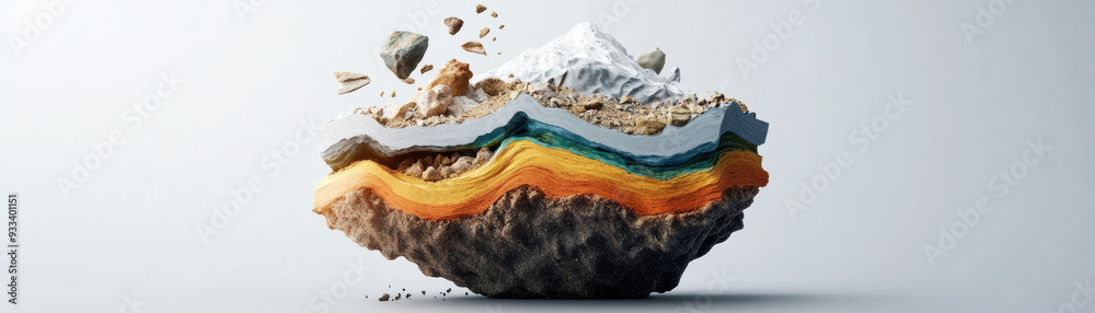 Fototapeta premium A surreal representation of geological layers, showcasing vibrant colors and textures, evokes sense of wonder and curiosity about Earths structure.