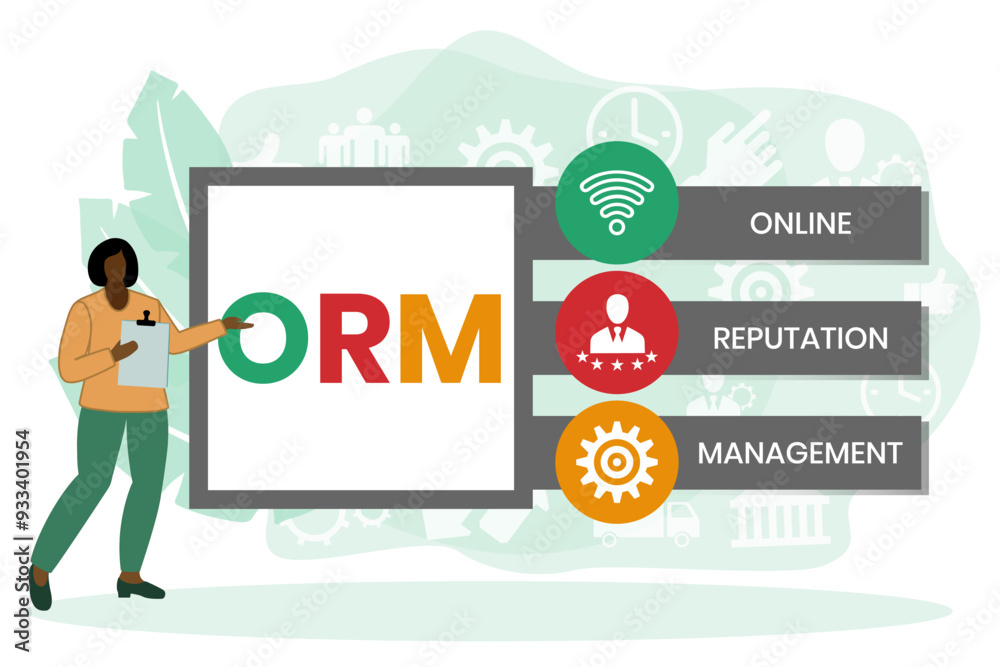 Online Reputation Management acronym. ORM refers to the influencing and controlling of an individual's or group's reputation. Vector Illustration Concept