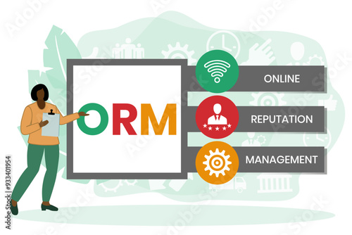 Online Reputation Management acronym. ORM refers to the influencing and controlling of an individual's or group's reputation. Vector Illustration Concept