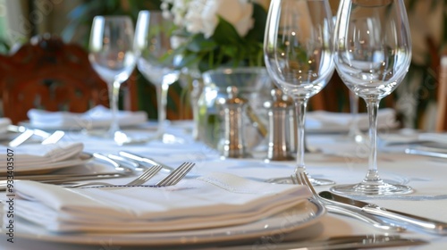 A set of polished silverware neatly arranged on an elegant dining table, ready for a formal meal