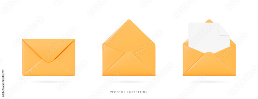 3D Yellow envelopes icon set. Open and close letters. Subscribe to newsletter. Email message. Send post card. Envelope with document. Mail notification. Cartoon design icons. 3D Vector illustration 3D Yellow envelopes icon set. Open and close letters. Subscribe to newsletter. Email message. Send post card. Envelope with document. Mail notification. Cartoon design icons. 3D Vector illustration