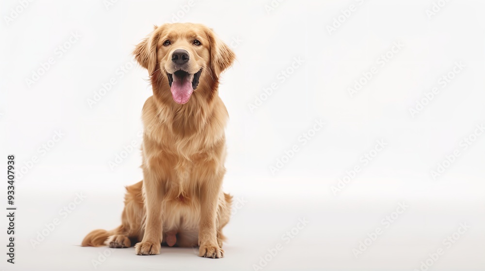 A Golden Retriever with a bow tie, sitting upright and looking sophisticated, isolated on a white background A Golden Retriever with a bow tie, sitting upright and looking sophisticated, isolated on a white background