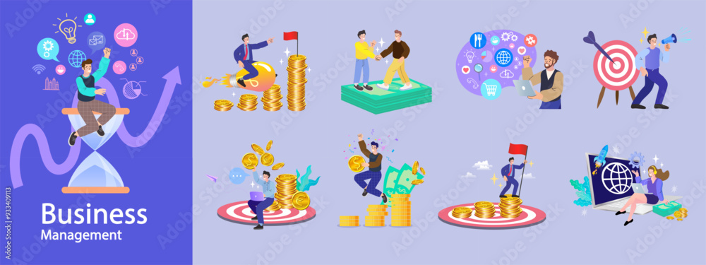 Financing business activities. Set of people in various activities of online business. Financing business activities. Set of people in various activities of online business.