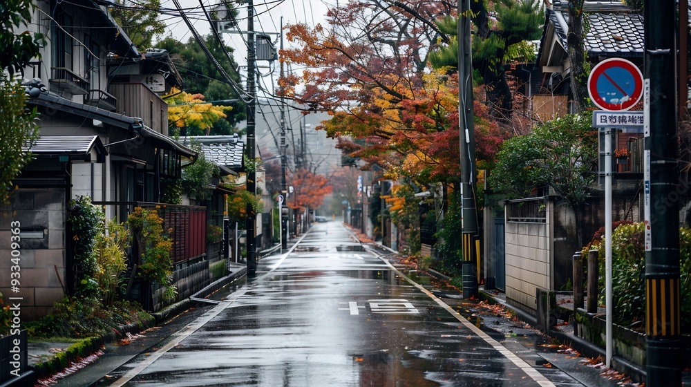 Rainy Autumn Day on a Narrow Japanese Street Rainy Autumn Day on a Narrow Japanese Street