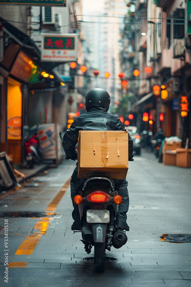 Photo of a motorcycle delivering a food box. The image captures the delivery bike in action, with the food box prominently visible behind Photo of a motorcycle delivering a food box. The image captures the delivery bike in action, with the food box prominently visible behind