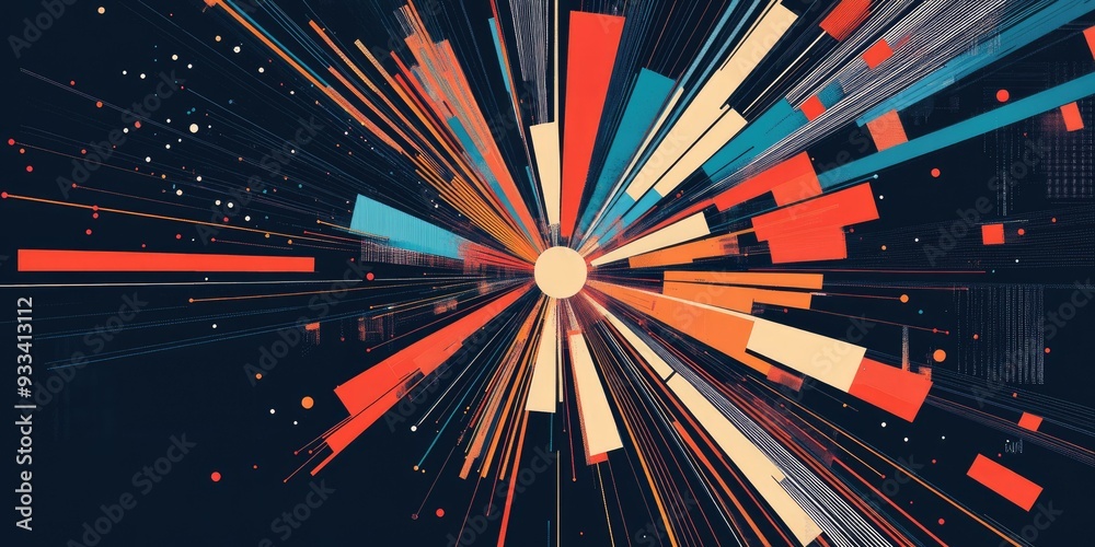 Fototapeta premium Abstract colorful lines radiating from center.
