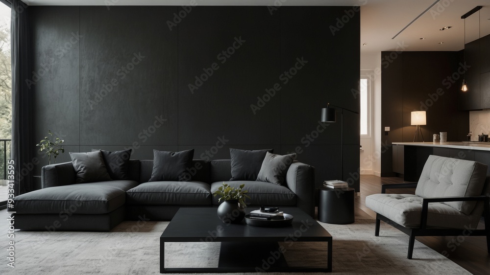 Fototapeta premium minimalist modern living room with black accents