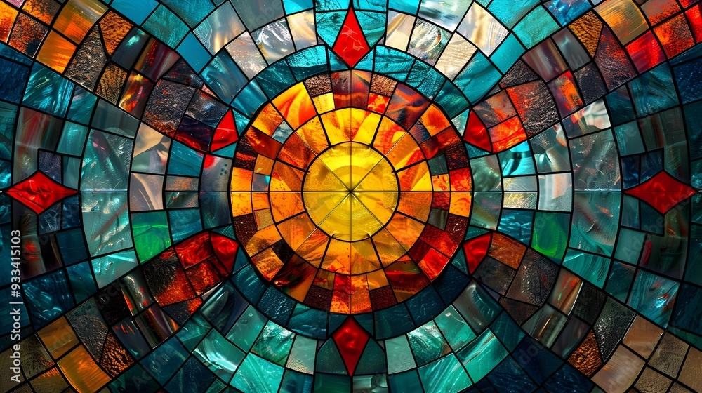 Naklejka premium Captivating AI Created Stained Glass Designs with Modern Computational Aesthetics
