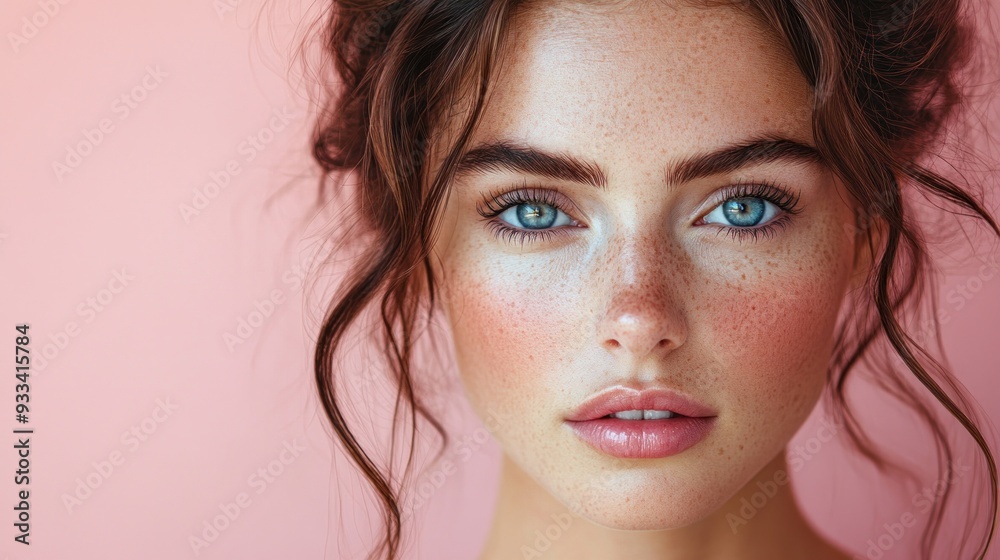 Beautiful Woman with Blue Eyes and Freckles Beautiful Woman with Blue Eyes and Freckles