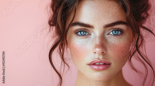 Beautiful Woman with Blue Eyes and Freckles