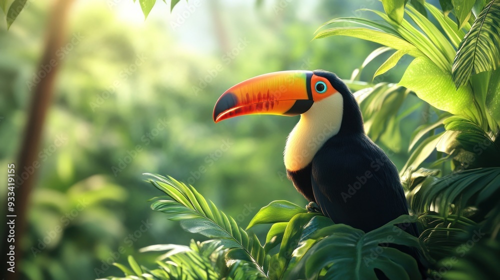 Fototapeta premium Toucan in Lush Tropical Rainforest