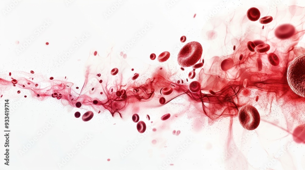 A photorealistic image of blood cells flowing through a vein, capturing the intricate details of the cells and the flow of blood