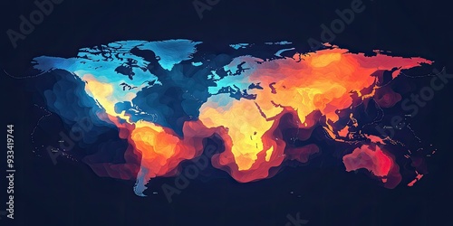 Fototapeta Naklejka Na Ścianę i Meble -  Abstract world map with warm and cool colors.
