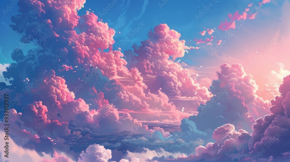 Pink and blue cloudscape at sunset. AI generated images. Pink and blue cloudscape at sunset. AI generated images.