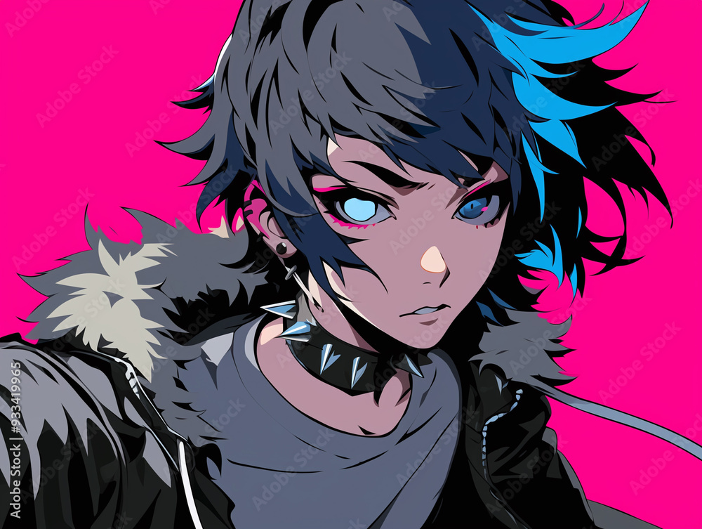 Naklejka premium Bold Graphic Anime Boy Illustration