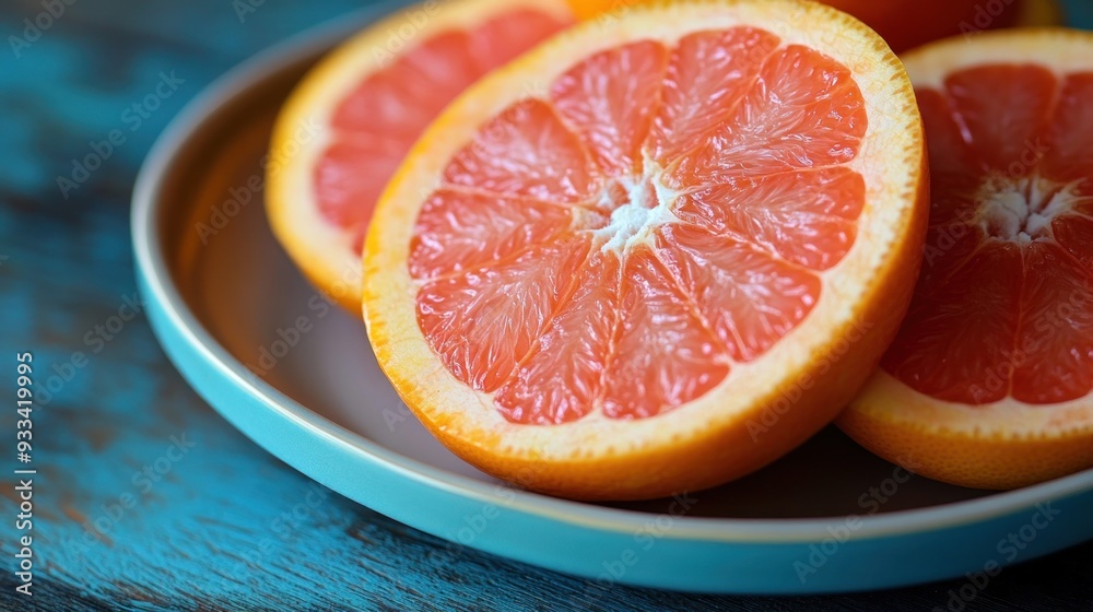 Freshly Cut Grapefruit Slices on a Plate Freshly Cut Grapefruit Slices on a Plate