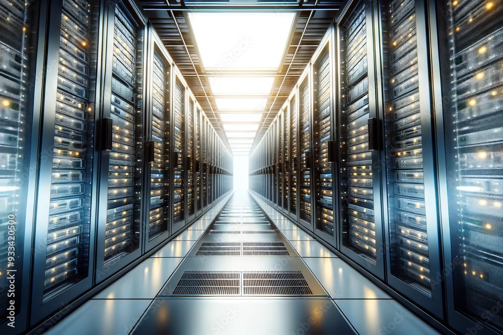 High-tech server room with a futuristic aesthetic High-tech server room with a futuristic aesthetic