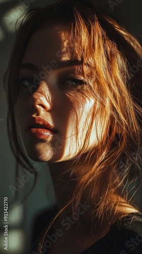 A vertical portrait with cinematic lighting, capturing a tense moment with dramatic shadows and rich color tones