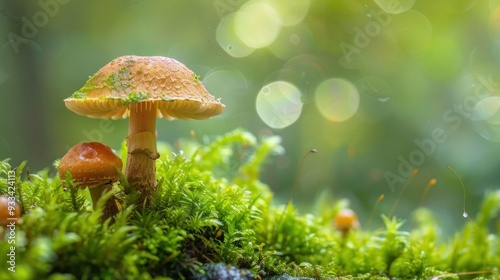 Wallpaper Mural A rainforest mushroom emerging from a layer of moss Torontodigital.ca