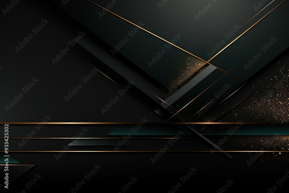 Abstract black and gold background with geometric shapes and glitter. Abstract black and gold background with geometric shapes and glitter.