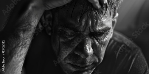 A person struggling with emotional pain or physical discomfort, useful for scenes depicting mental health struggles or medical drama