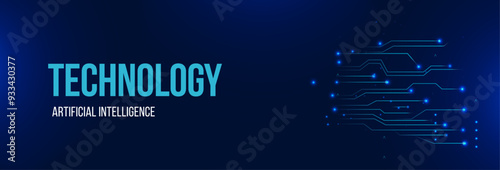 Tech-themed circuits banner with blue background and text "TECHNOLOGY" and "ARTIFICIAL INTELLIGENCE" emphasizing a data-driven AI concept.
