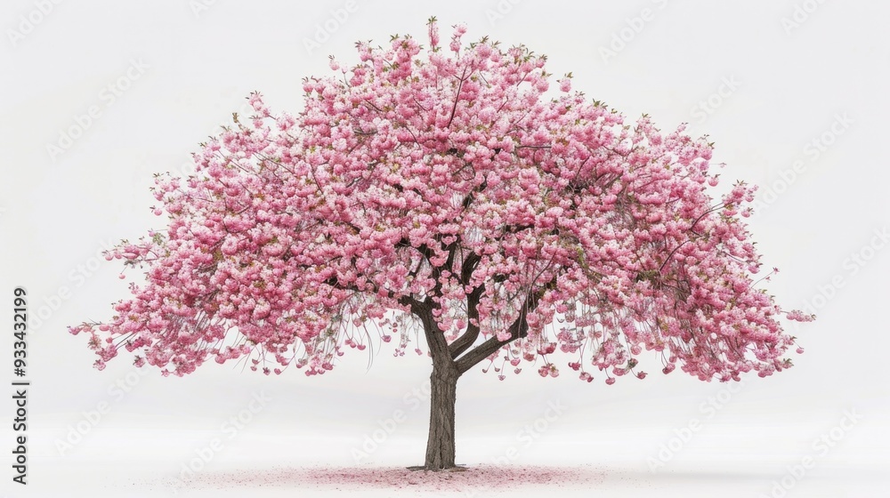 Obraz premium A vibrant cherry tree in full bloom, its delicate petals cascading like a waterfall of pink and white