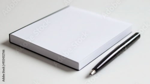 Close-Up Shot of Blank White Notepad with Pen - Office Stationery Supplies Concept